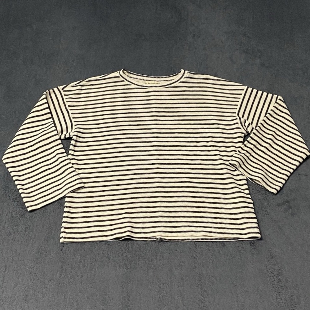 Madewell Sweater Top Womens XS Black White Stripped Crew neck Pullover Oversized